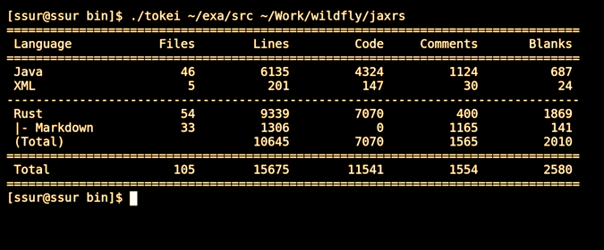 Running Tokei on two files Running Tokei on two files